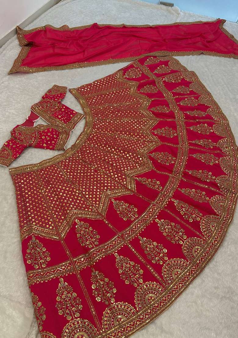 Pink Sequin Work Silk Lehenga Set - Indya