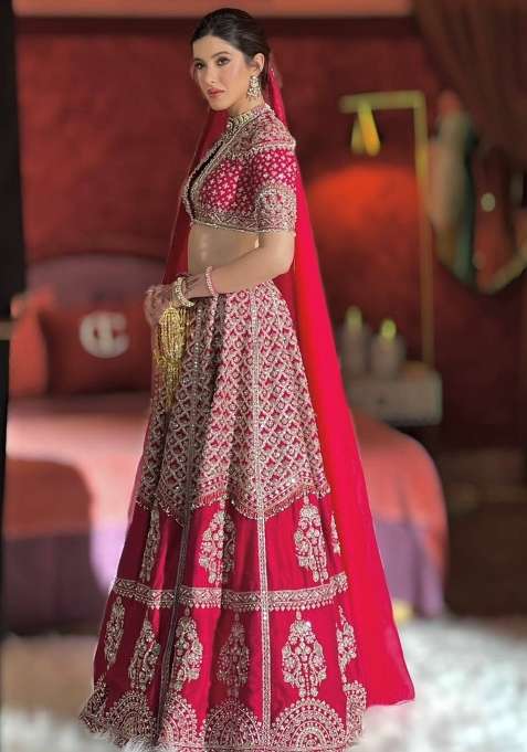 Pink Sequin Work Silk Lehenga Set