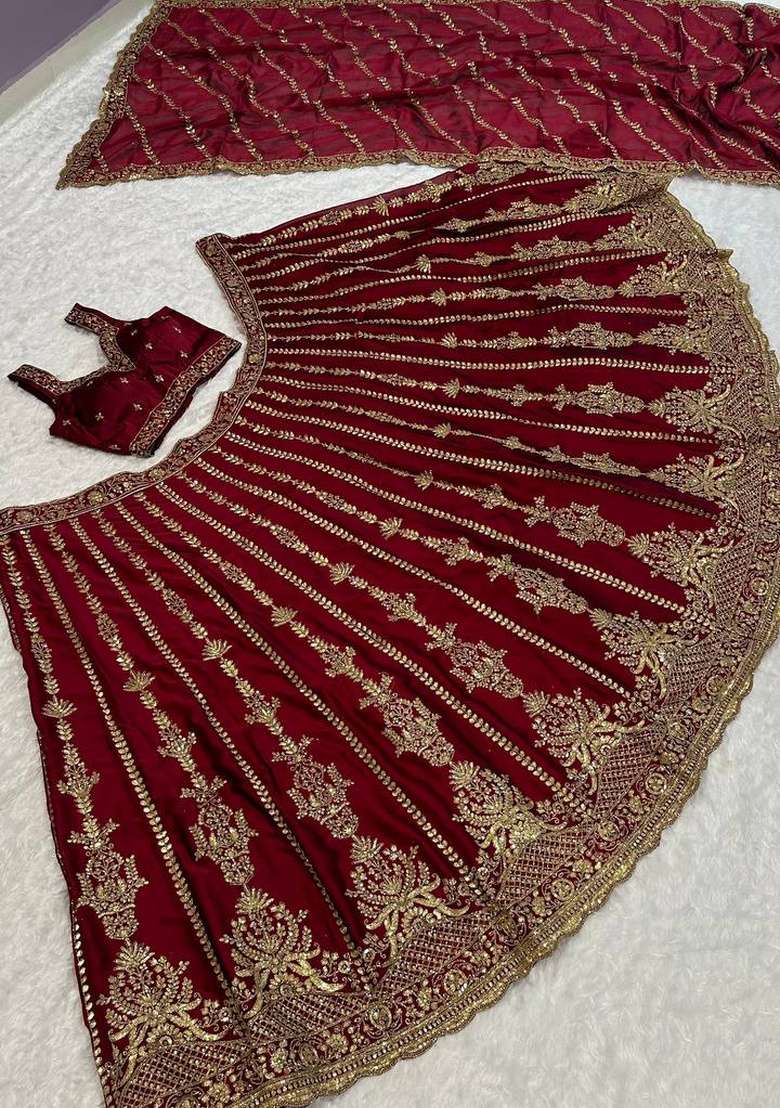 Maroon Sequin Work Silk Lehenga Set - Indya