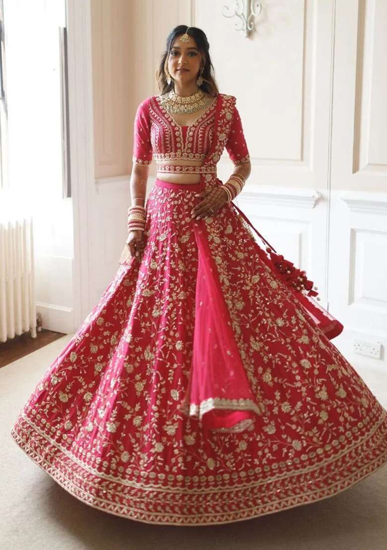 Gajari Embroidered Satin Lehenga Set for Diwali and Festive Wear - Indya