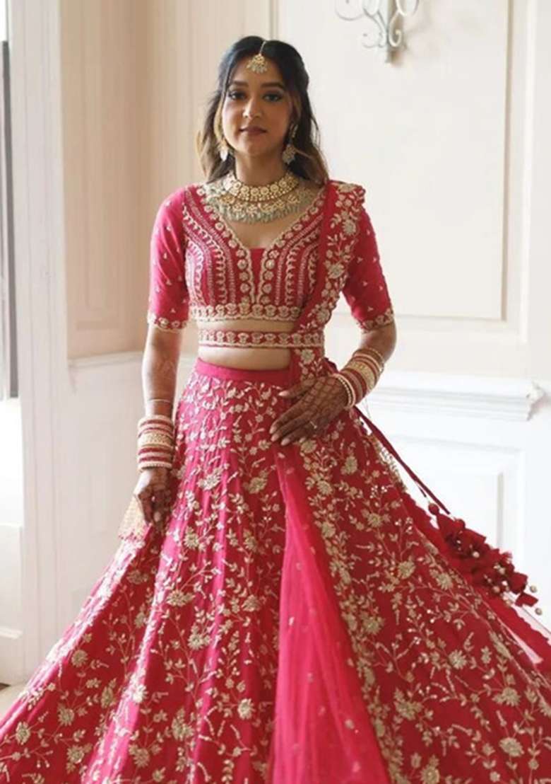 Gajari Embroidered Satin Lehenga Set for Diwali and Festive Wear - Indya