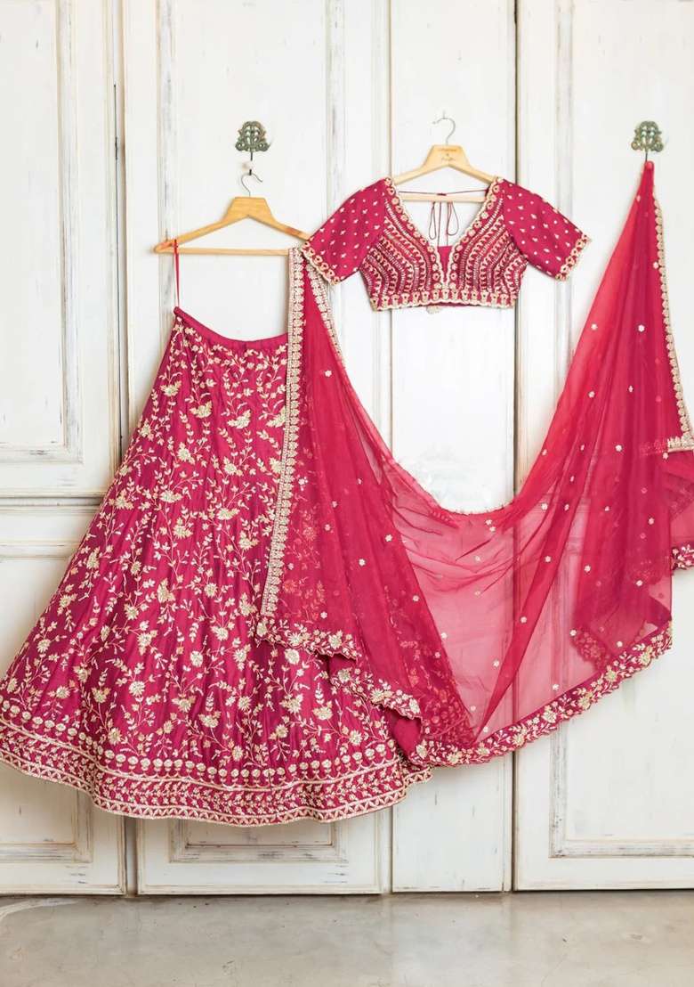 Gajari Embroidered Satin Lehenga Set for Diwali and Festive Wear - Indya