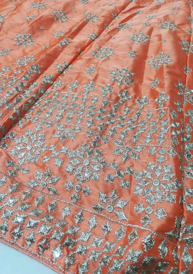 Orange Net Lehenga Set with Embroidered for Diwali | Wedding & Festive Wear - Indya