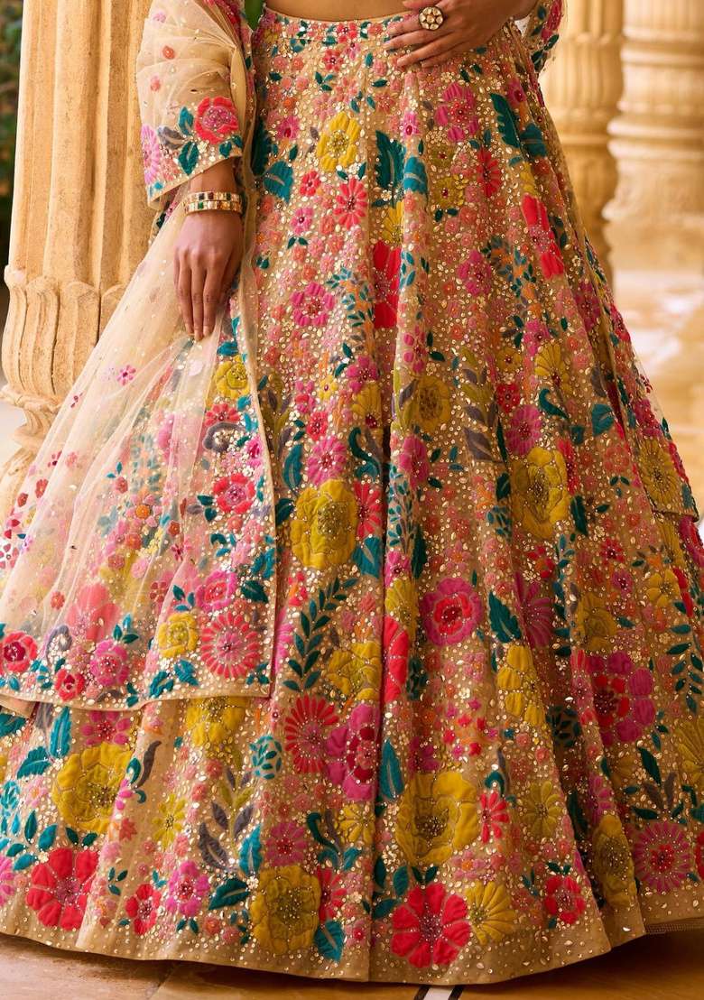 Multicolor Embroidered Georgette Lehenga Set - Indya