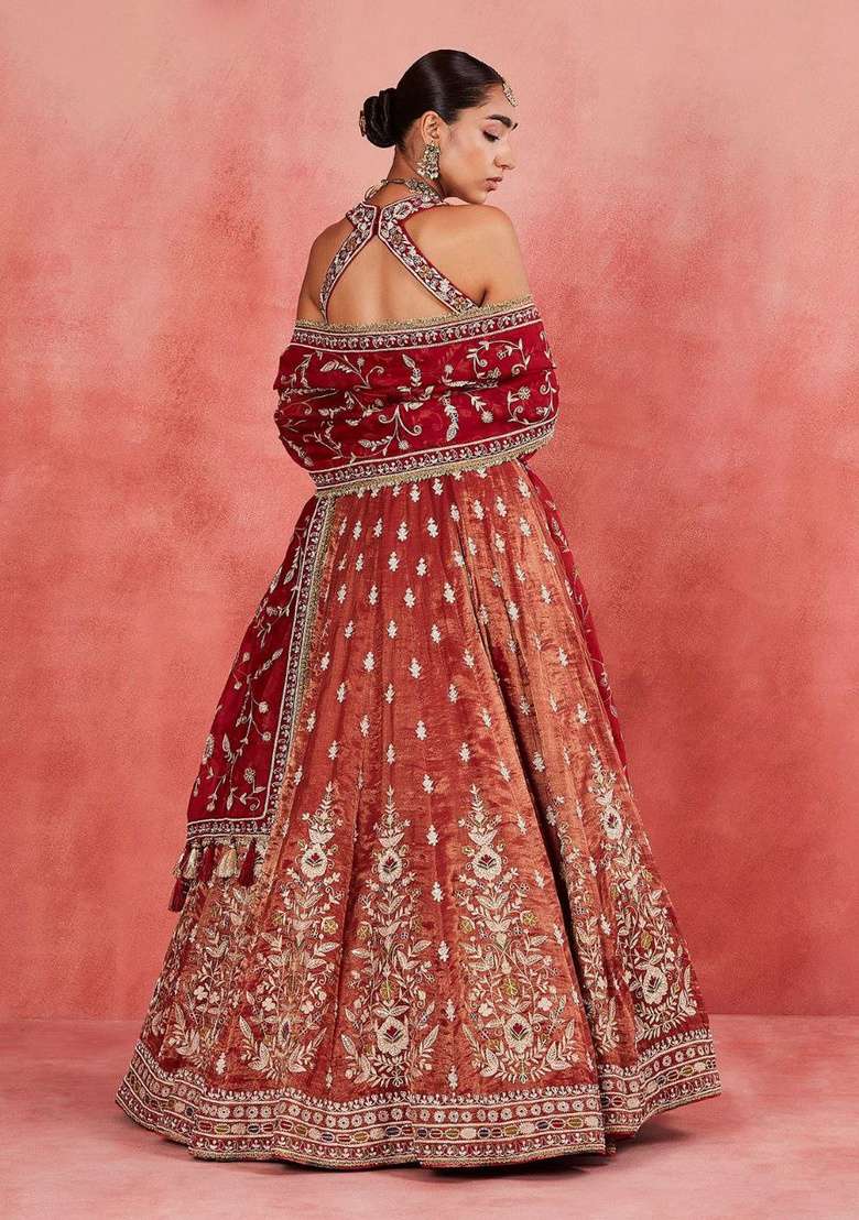 Orange Organza Lehenga Set with Embroidered for Diwali | Wedding & Festive Wear - Indya