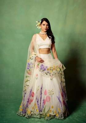 White Organza Lehenga Set with Printed for Diwali | Wedding & Festive Wear