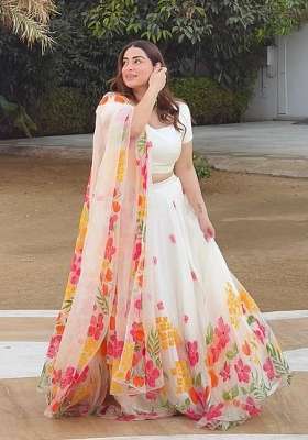 White Organza Lehenga Set with Printed for Diwali | Wedding & Festive Wear