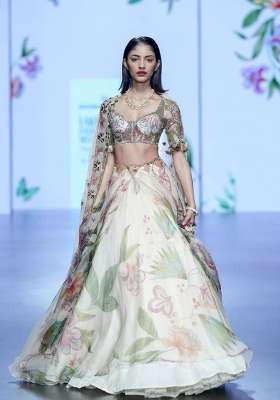 Multicolor Printed Silk Lehenga Set for Diwali and Festive Wear