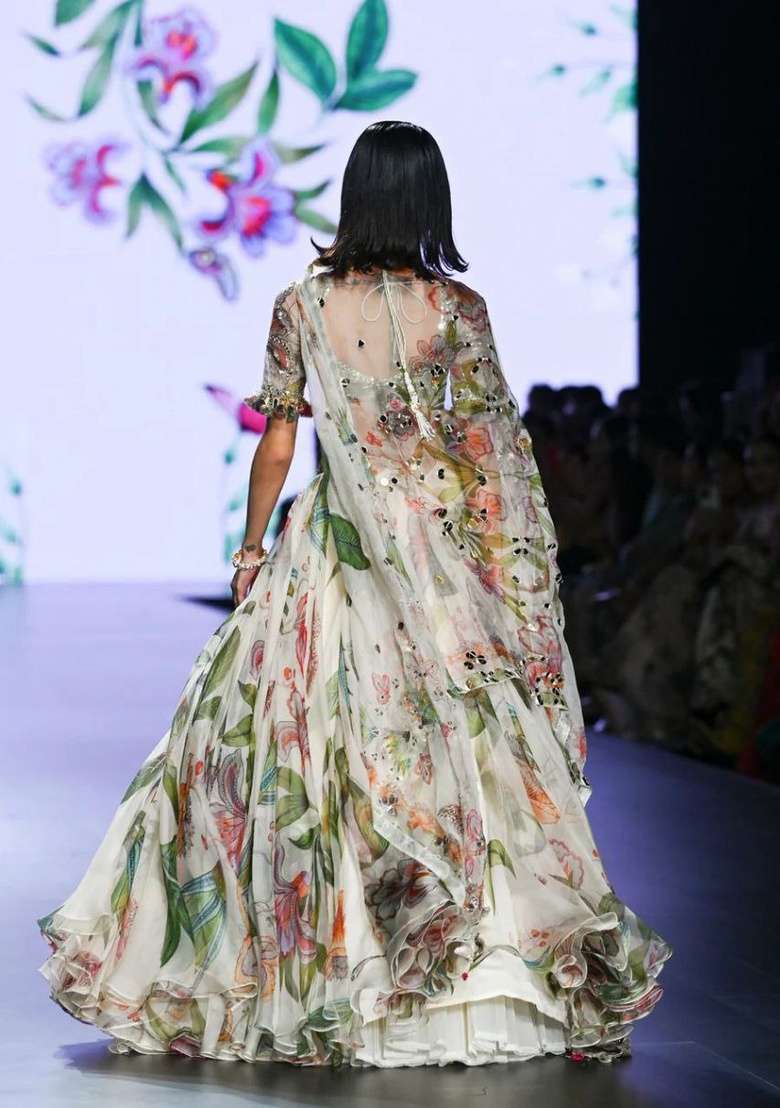 Multicolor Printed Silk Lehenga Set for Diwali and Festive Wear - Indya
