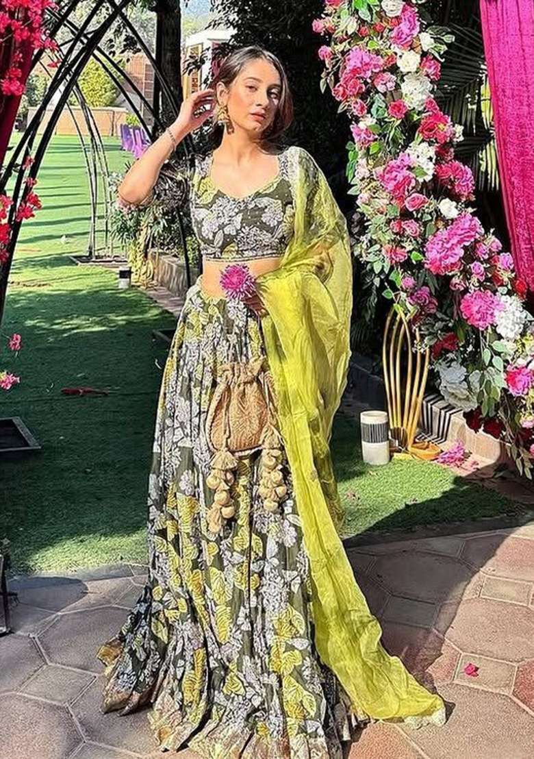 Perrot Printed Organza Lehenga Set - Indya