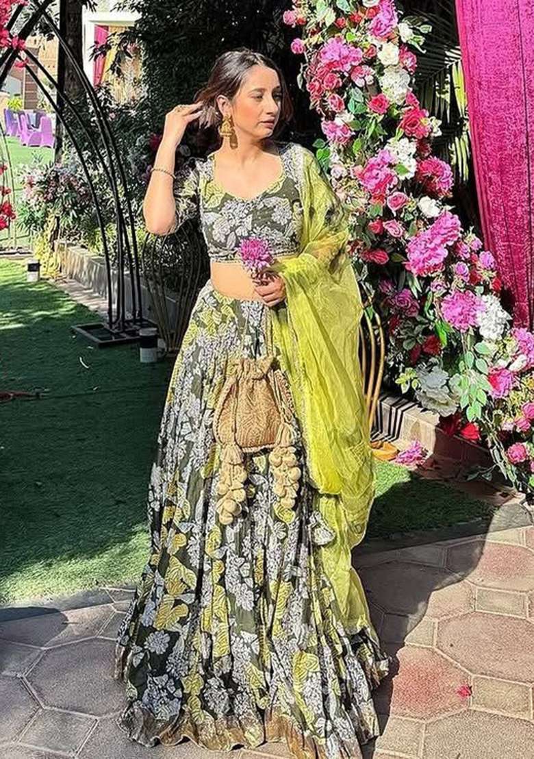 Perrot Printed Organza Lehenga Set - Indya