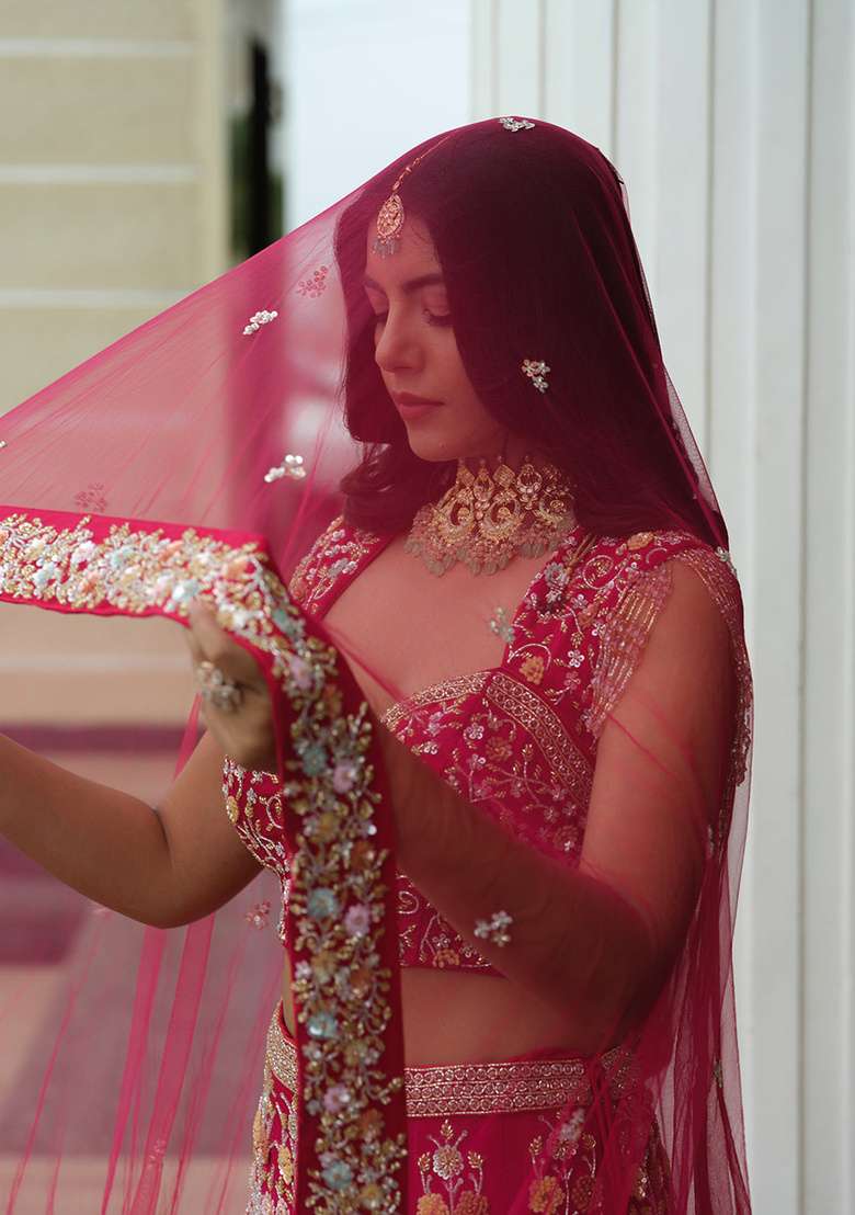 Rani Pink Sequin Work Satin Lehenga Set - Indya