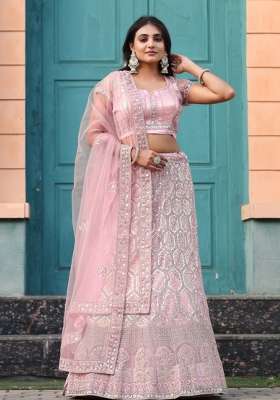 Peach Work Net Lehenga Set with Sequin for Diwali | Wedding & Festive Wear