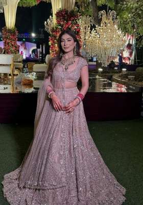 Peach Work Net Lehenga Set with Sequin for Diwali | Wedding & Festive Wear