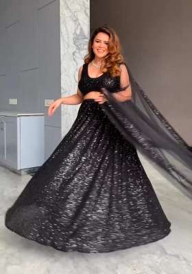 Black Work Georgette Lehenga Set with Sequin for Diwali | Wedding & Festive Wear