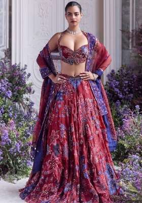 Maroon Silk Lehenga Set with Embroidered for Diwali | Wedding & Festive Wear