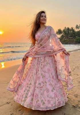 Peach Silk Lehenga Set with Embroidery for Diwali | Wedding & Festive Wear