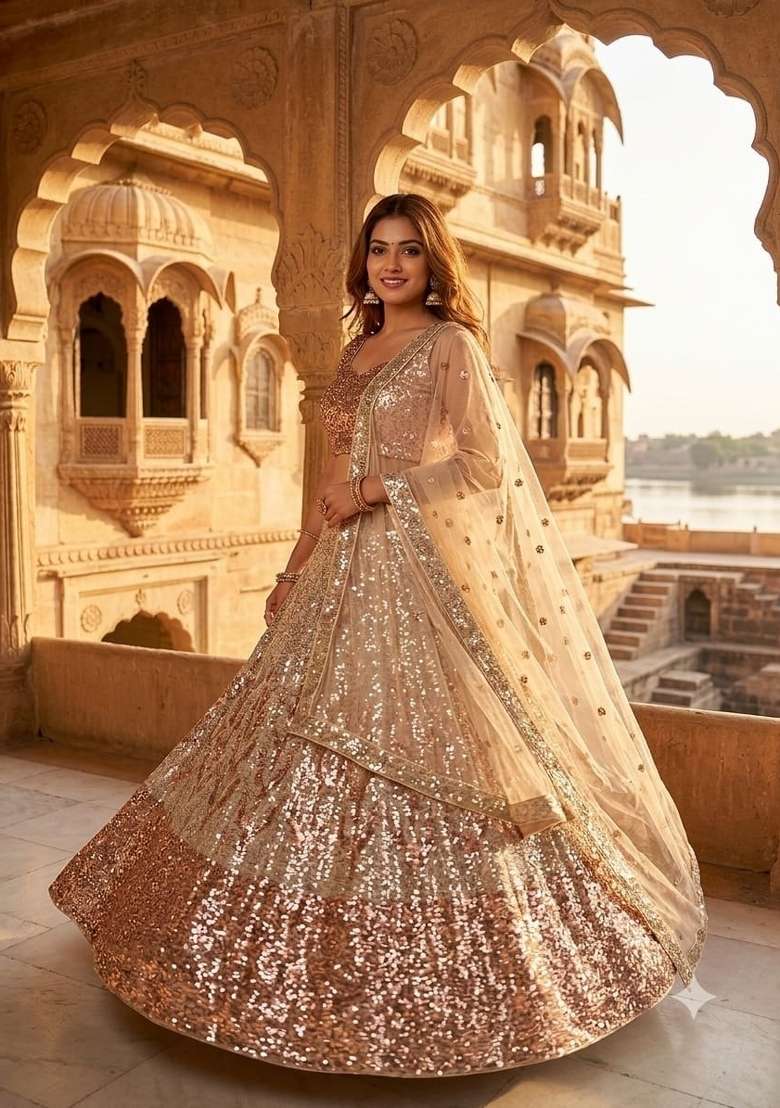 Silver Embroidery Net Lehenga Set - Indya