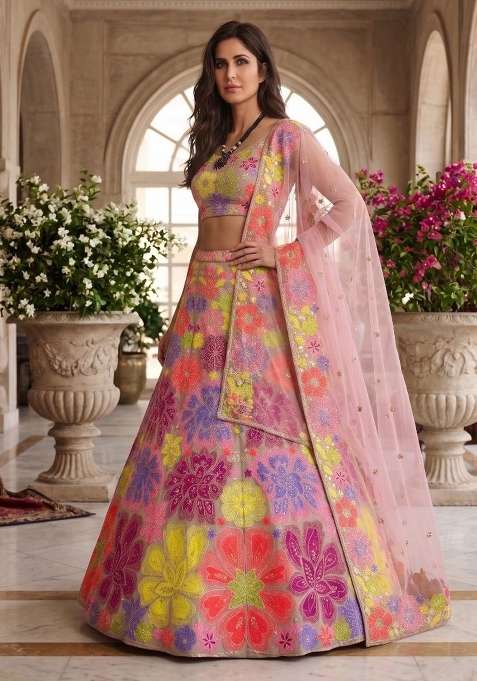 Multicolor Embroidery Georgette Lehenga Set