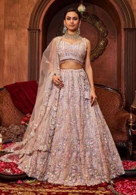 Pink Embroidery Georgette Lehenga Set