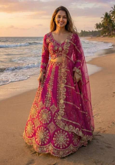 Pink Embroidery Silk Lehenga Set