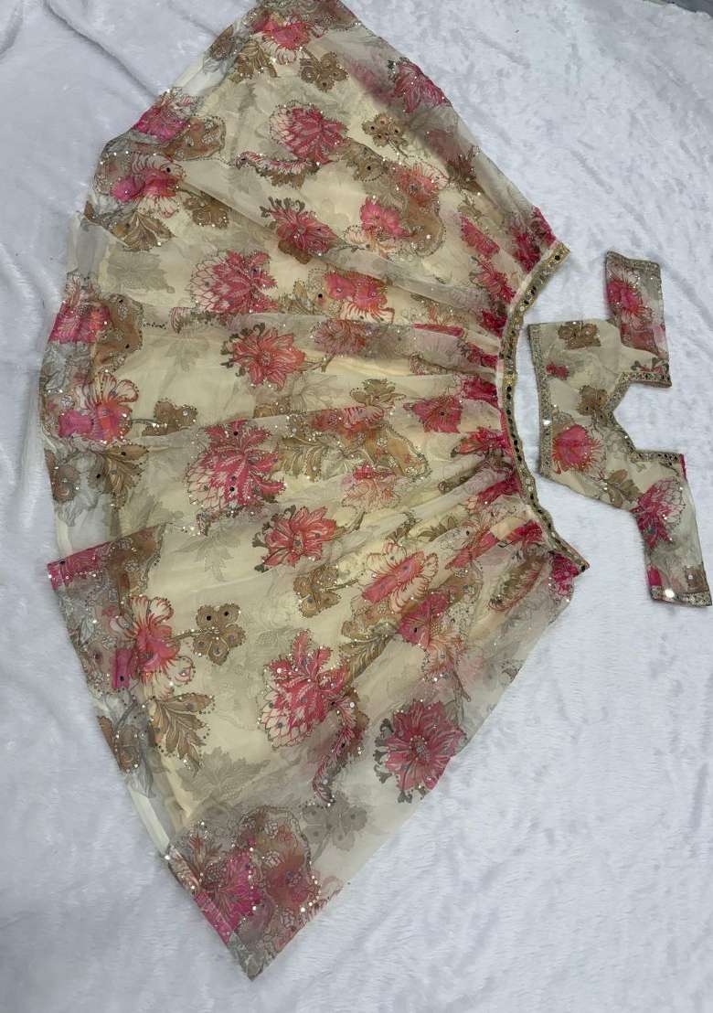 White Embroidery Silk Lehenga Set for Diwali and Festive Wear - Indya