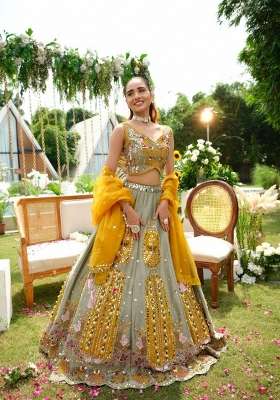 Yellow Embroidery Silk Lehenga Set