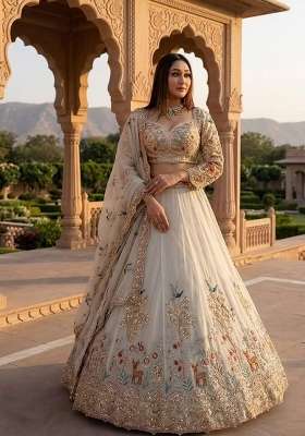 White Embroidery Silk Lehenga Set