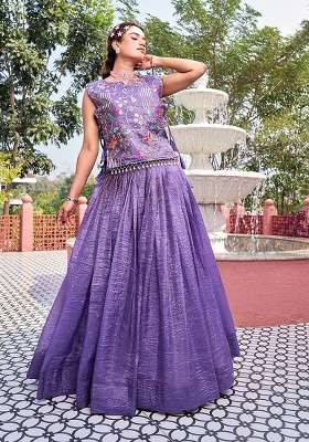 Purple Embroidery Gold Crush Navratri Lehenga Set for Diwali and Festive Wear