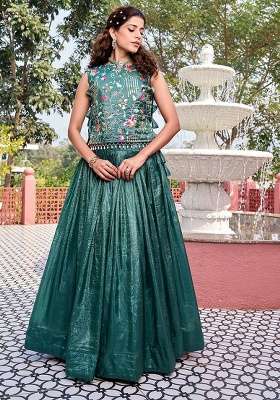 Pista Gold Crush Navratri Lehenga Set with Embroidery for Diwali | Wedding & Festive Wear