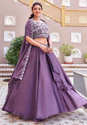 Purple Silk Navratri Lehenga Set with Embroidery for Diwali | Wedding & Festive Wear