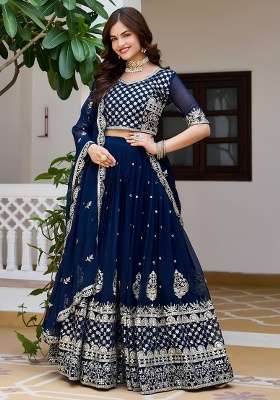 Blue Embroidery Georgette Navratri Lehenga Set for Diwali and Festive Wear