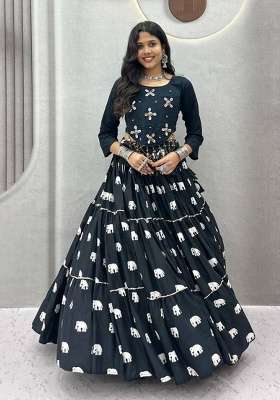 Black Navratri Cotton Lehenga Set with Embroidery for Diwali | Wedding & Festive Wear