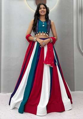Multicolor Navratri Cotton Lehenga Set with Embroidery for Diwali | Wedding & Festive Wear