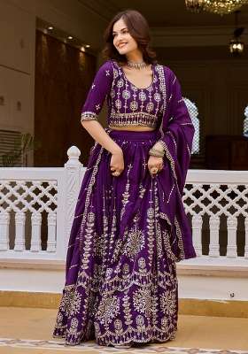 Purple Silk Navratri Lehenga Set with Embroidery for Diwali | Wedding & Festive Wear