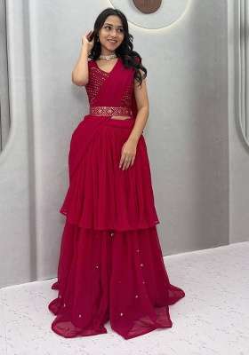 Pink Embroidery Georgette Navratri Lehenga Set for Diwali and Festive Wear