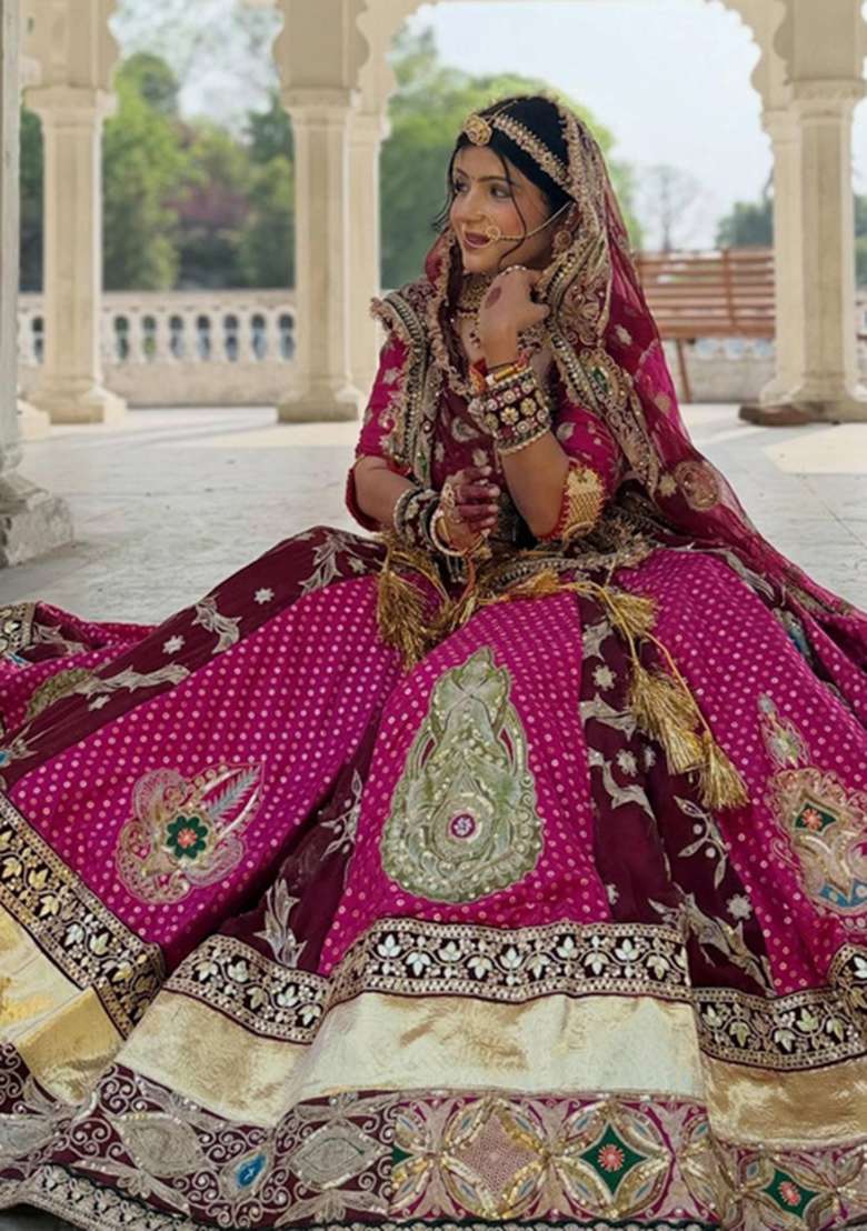 Multicolor Embroidery Cotton Navratri Lehenga Set - Indya
