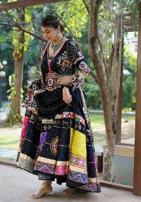 Black Navratri Cotton Lehenga Set with Embroidery for Diwali | Wedding & Festive Wear