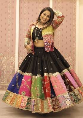 Black Navratri Cotton Lehenga Set with Embroidery for Diwali | Wedding & Festive Wear