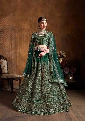Green Sequin Work Silk Lehenga Set for Diwali and Festive Wear