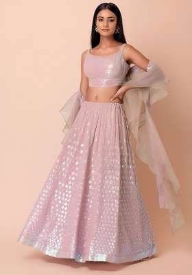 Pink Sequin Work Georgette Lehenga Set for Diwali and Festive Wear