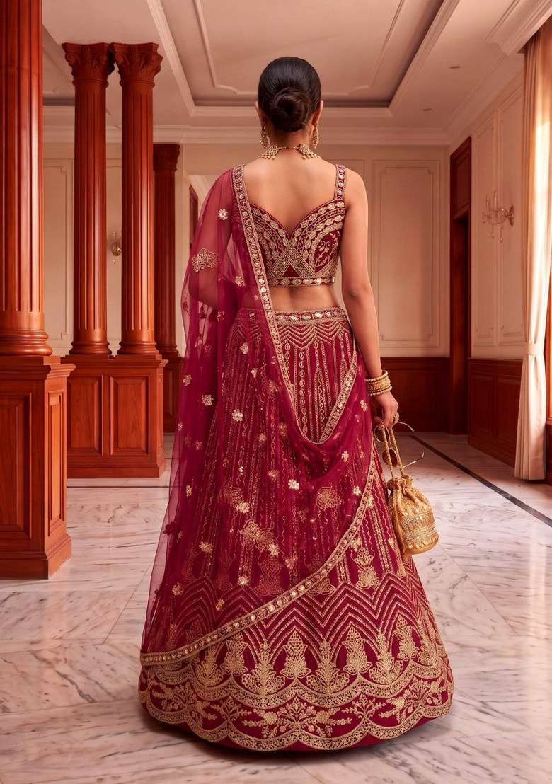 Pink Sequin Work Net Lehenga Set for Diwali and Festive Wear - Indya