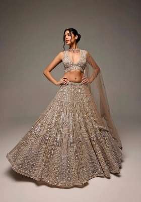 Golden Sequin Work Net Lehenga Set for Diwali and Festive Wear