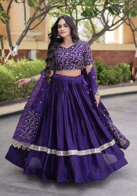 Purple Work Satin Lehenga Set with Sequin for Diwali | Wedding & Festive Wear
