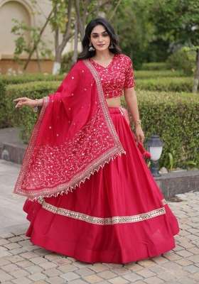 Pink Work Satin Lehenga Set with Sequin for Diwali | Wedding & Festive Wear