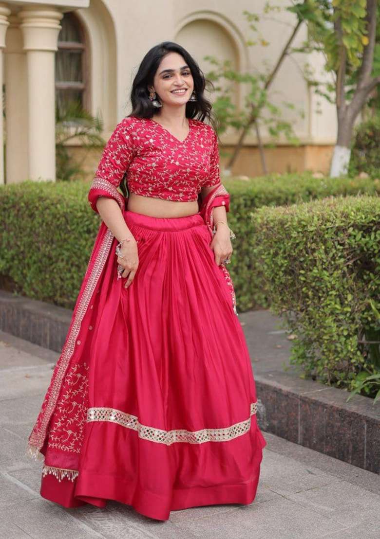 Pink Sequin Work Satin Lehenga Set - Indya