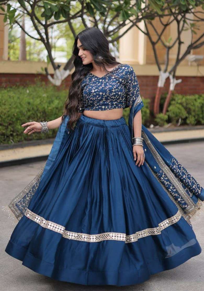 Rama Sequin Work Satin Lehenga Set - Indya