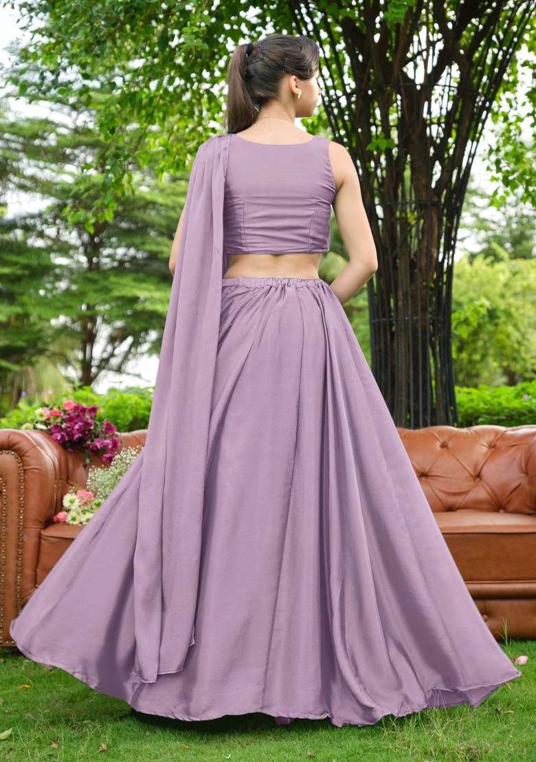 Purple Sequin Work Chinon Lehenga Set for Diwali and Festive Wear - Indya