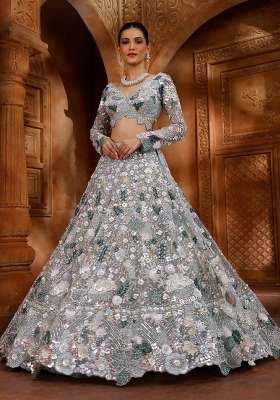 Sky Blue Embroidery Net Lehenga Set for Diwali and Festive Wear