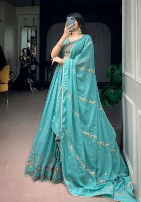 Blue Work Georgette Lehenga Set with Sequin for Diwali | Wedding & Festive Wear